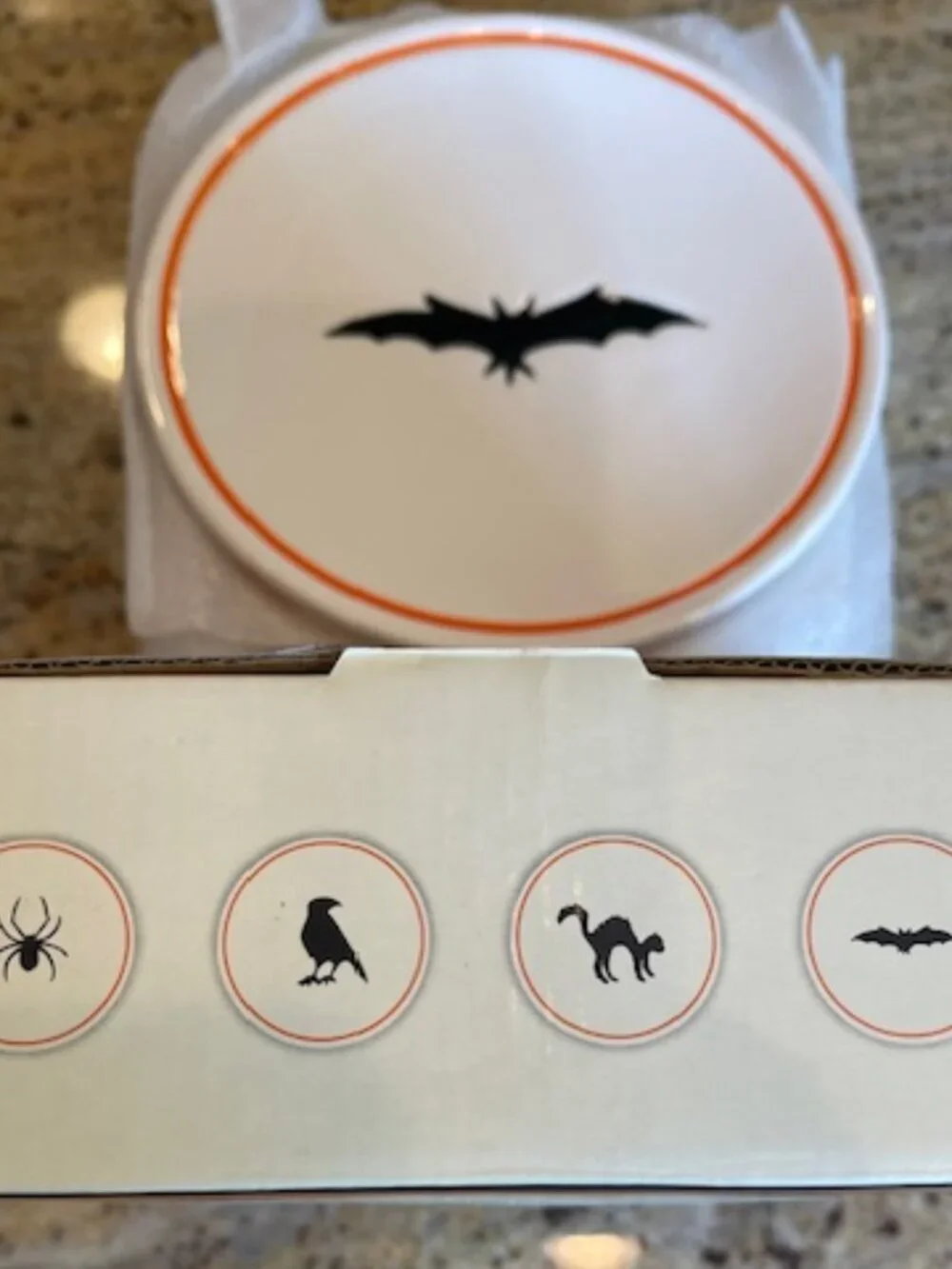 Halloween Williams Sonoma Trick or Treat Set of 4 Appetizer Plates NIB 2012